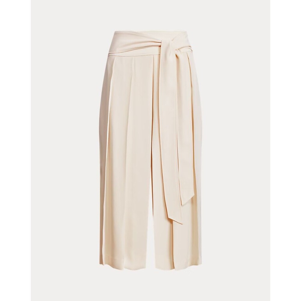 Lauren Ralph Lauren Georgette Wide Leg Cropped Pant Cream Minimal Chic Size 2